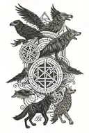 Viking runes with Wolfs and crows tattoo design idea