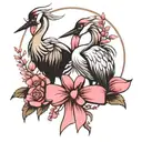 two cranes holding a pink bow cute tattoo design idea