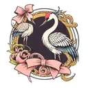 two cranes holding a pink bow cute tattoo design idea