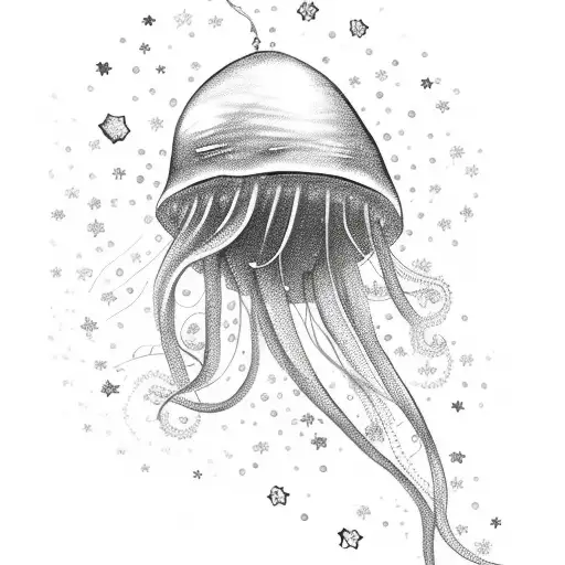 long Jellyfish with stars and sparkles tattoo design idea
