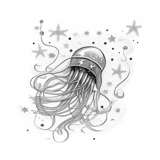 long Jellyfish with stars and sparkles tattoo design idea