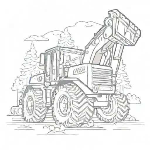 A silhouette of a heavy equipment vehicle against a backdrop of a colorful outdoor scene, symbolizing the client's occupation and love for the outdoors tattoo design idea