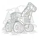 A silhouette of a heavy equipment vehicle against a backdrop of a colorful outdoor scene, symbolizing the client's occupation and love for the outdoors tattoo design idea