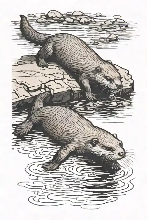 Full body otter color in river tattoo design idea