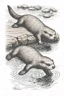 Full body otter color in river tattoo design idea