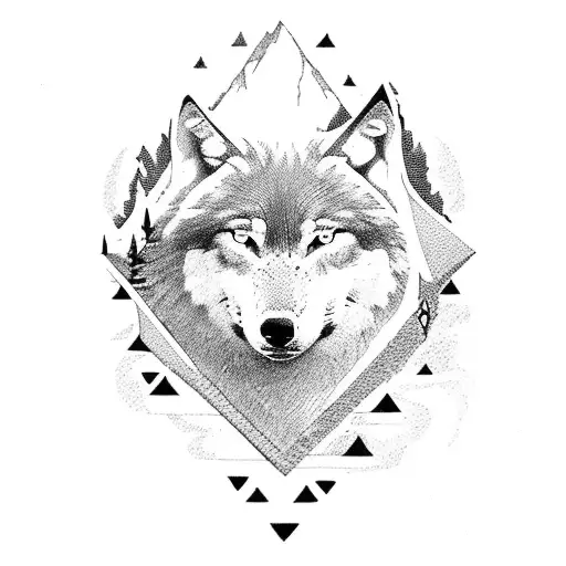 wolf with 2 arrows in back on a mountain overlooking water tattoo design idea