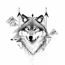 wolf with 2 arrows in back on a mountain overlooking water tattoo design idea