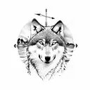 wolf with 2 arrows in back on a mountain overlooking water tattoo design idea
