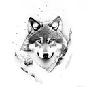 wolf with 2 arrows in back on a mountain overlooking water tattoo design idea