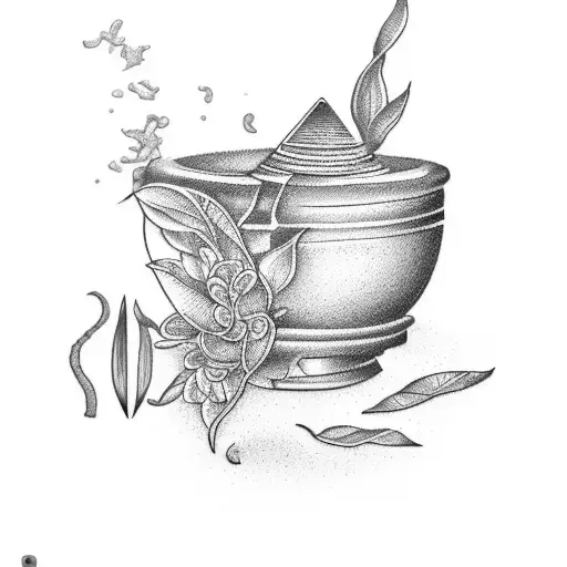 An academic-inspired tattoo featuring a vintage mortar and pestle with a belladonna botanical motif tattoo design idea