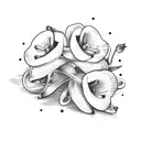 two clusters of lily-of-the-valley flower tied with a bow y2k style tattoo black and white minimal tattoo design idea