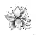 two clusters of lily-of-the-valley flower tied with a bow y2k style tattoo black and white minimal tattoo design idea