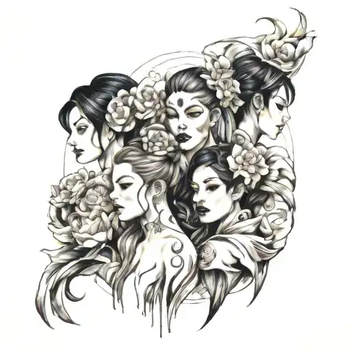 four people wrapped in silk tattoo design idea