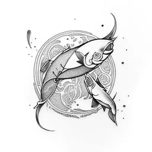 pisces waves hippy tattoo design idea