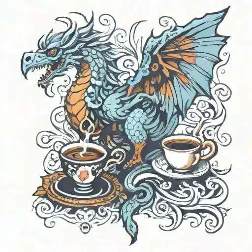 coffee Colombia and phenix and dragons tattoo design idea