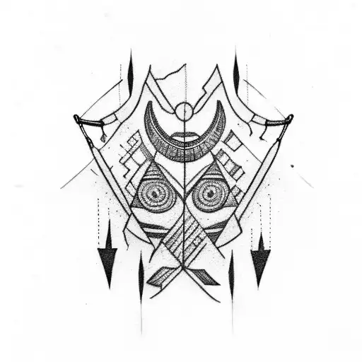 Arrow with tribal, masculine motifs. Ancient aesthetics tattoo design idea