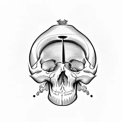 descriptive skull with Roman numeral clock in side and subtle smoke  tattoo design idea