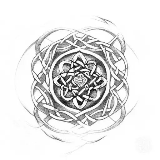 celtic love knot in maori style, red and black tattoo design idea