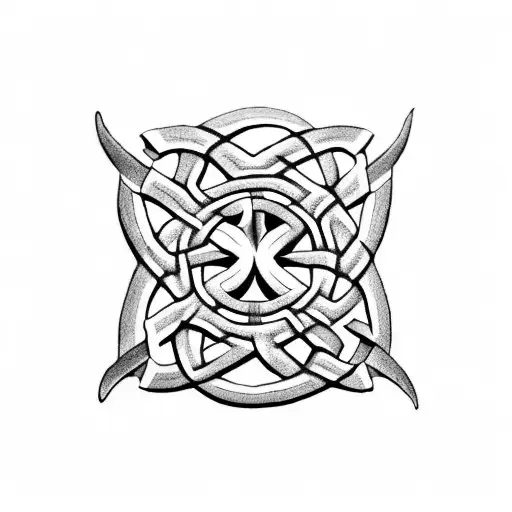 3D Celtic Knot with 3 salmon swimming tattoo design idea