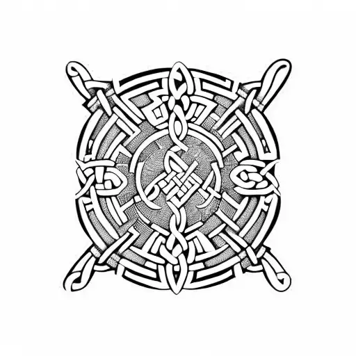 combine maori tiki and celtic love knot tattoo design idea