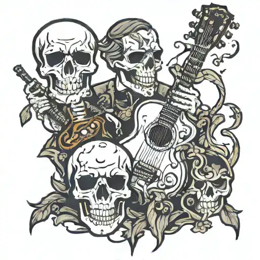 skull guitar family tattoo design idea
