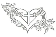 Indented winged cross in center of heart tattoo design idea