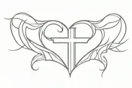 Indented winged cross in center of heart tattoo design idea