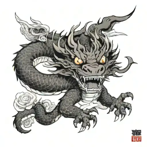 black-and-white dragon Haku tattou from the anime Spirited away tattoo design idea