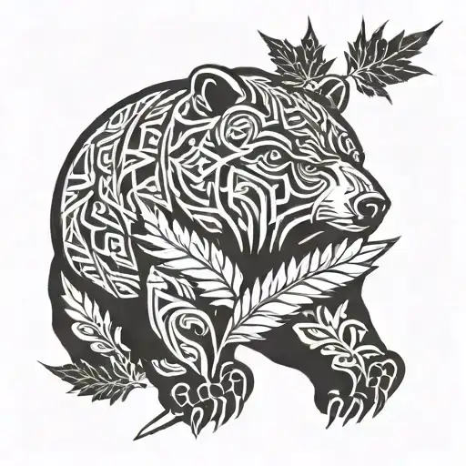 Bear and marijuana leaf tattoo design idea