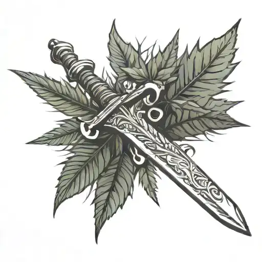 Sword and Marijuana leaf tattoo design idea