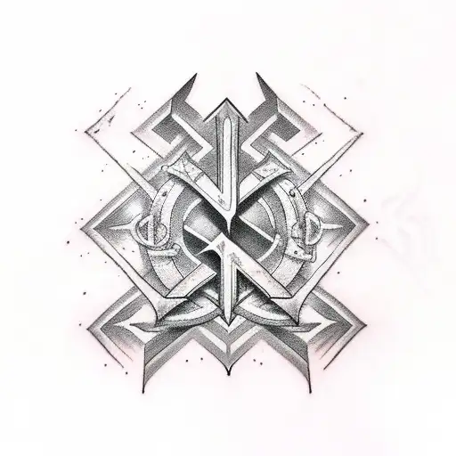  The letters "YHWH" with long thin lightening bolts suited for a forearm and elbow tattoo design idea