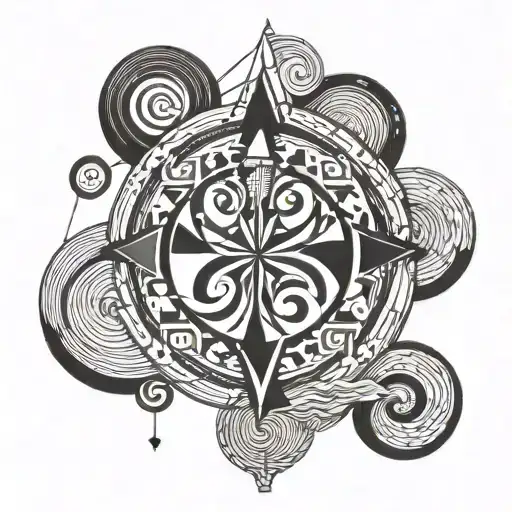 nordic compas neptun waves tattoo design idea