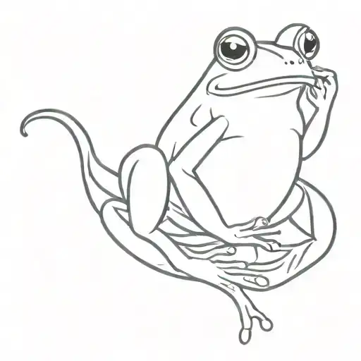 Design a clean, dainty, and feminine solid black tattoo featuring a frog dancing tattoo design idea