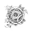 A sketch-style tattoo of a mysterious keyhole surrounded by delicate roses and vines, symbolizing the mistery of love and the desire for unlocking hidden emotions tattoo design idea