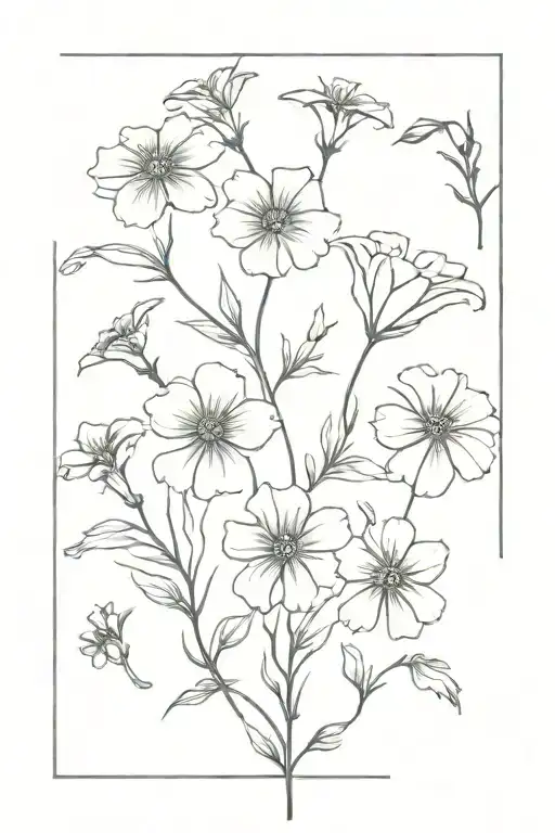 violets, aster, morning glory, marigold, primrose, cosmos flowers tattoo design idea