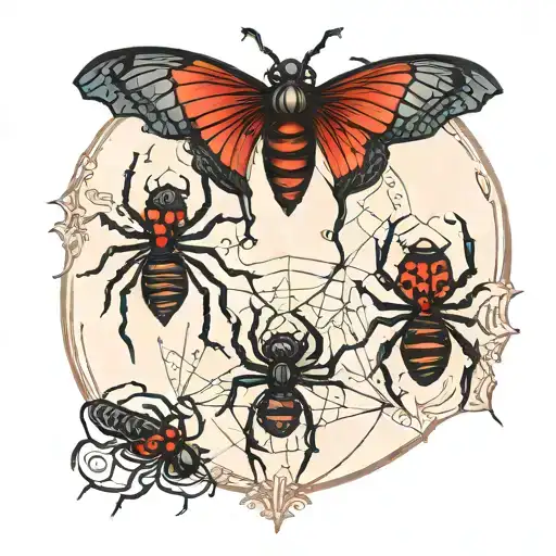 Two black widow spiders tattoos, one red and one black. By the lower end to the right put an hourglass with 13/09 in one tattoo design idea