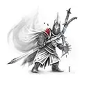 Create a tattoo featuring a character from Dark Souls wielding a magical weapon tattoo design idea