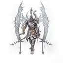 Create a tattoo featuring a character from Dark Souls wielding a magical weapon tattoo design idea