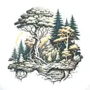 veles god forest landscape tattoo design idea