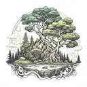 veles god forest landscape tattoo design idea