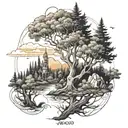 veles god forest landscape tattoo design idea
