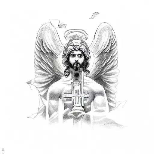 angels and demons in a greek style tattoo design idea