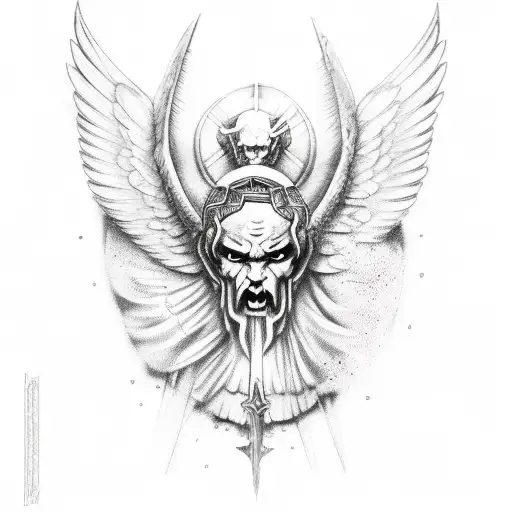 angels and demons in a greek style in a sleeve tattoo design idea