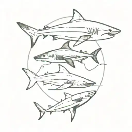 tiger shark bull shark great white shark and hammer head shark swimming in a circle  tattoo design idea