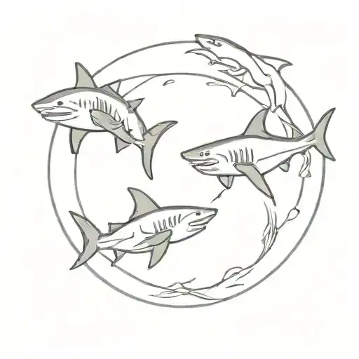 tiger shark bull shark great white shark swimming together in a circle tattoo design idea
