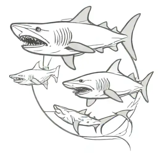 tiger shark bull shark great white shark swimming together in a circle tattoo design idea