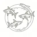 tiger shark bull shark great white shark swimming together in a circle tattoo design idea