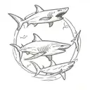 tiger shark bull shark great white shark swimming together in a circle tattoo design idea