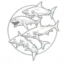 tiger shark bull shark great white shark swimming together in a circle tattoo design idea