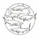 tiger shark bull shark great white shark swimming together in a circle tattoo design idea